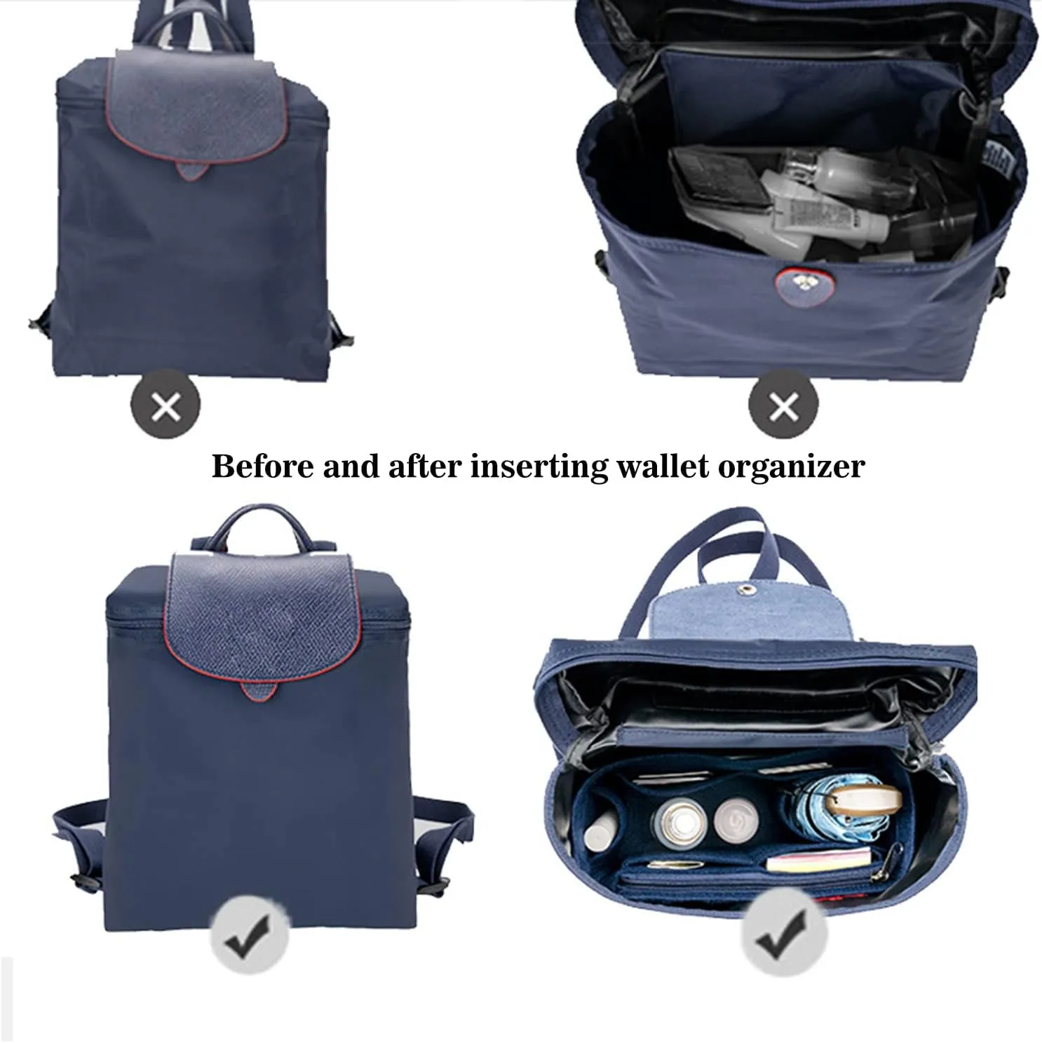 Backpack Organizer, Purse Organizer, Insert Multi Pocket Felt Bag Organizer Suitable For Longchamp(dark blue)