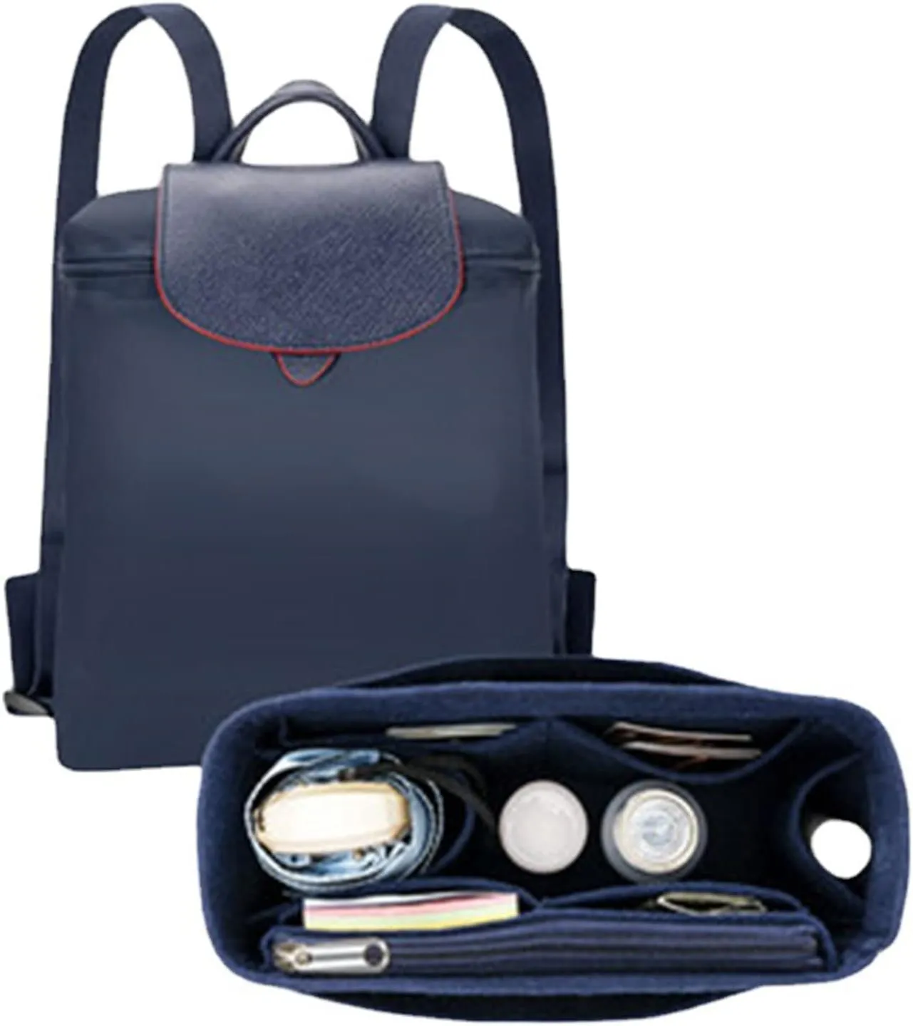 Backpack Organizer, Purse Organizer, Insert Multi Pocket Felt Bag Organizer Suitable For Longchamp(dark blue)