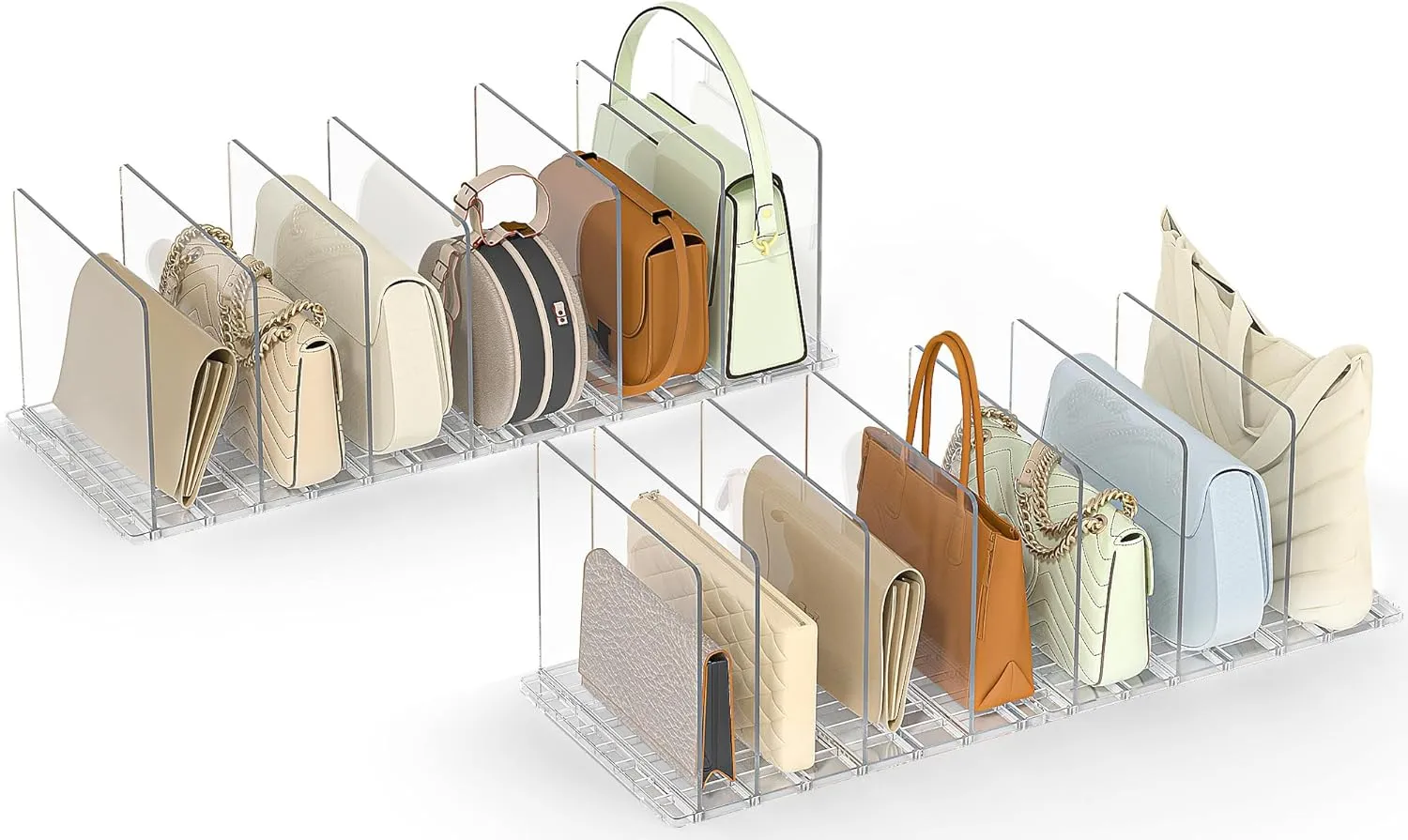 Bag & Purse Organizer for Closet: Adjustable Clear Handbag Storage Shelf - Plastic Clutch Dividers for Closet Organizers and Storage - Keep Carteras & Pocketbook Upright