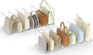 Bag & Purse Organizer for Closet: Adjustable Clear Handbag Storage Shelf - Plastic Clutch Dividers for Closet Organizers and Storage - Keep Carteras & Pocketbook Upright