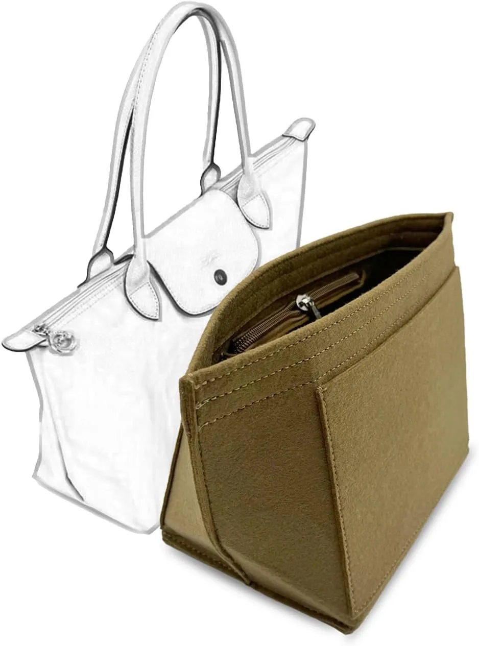 Bag Insert Organizer, purse accessories, Suitable For Longchamp long handle tote organizer (Brown, M（long handle）)