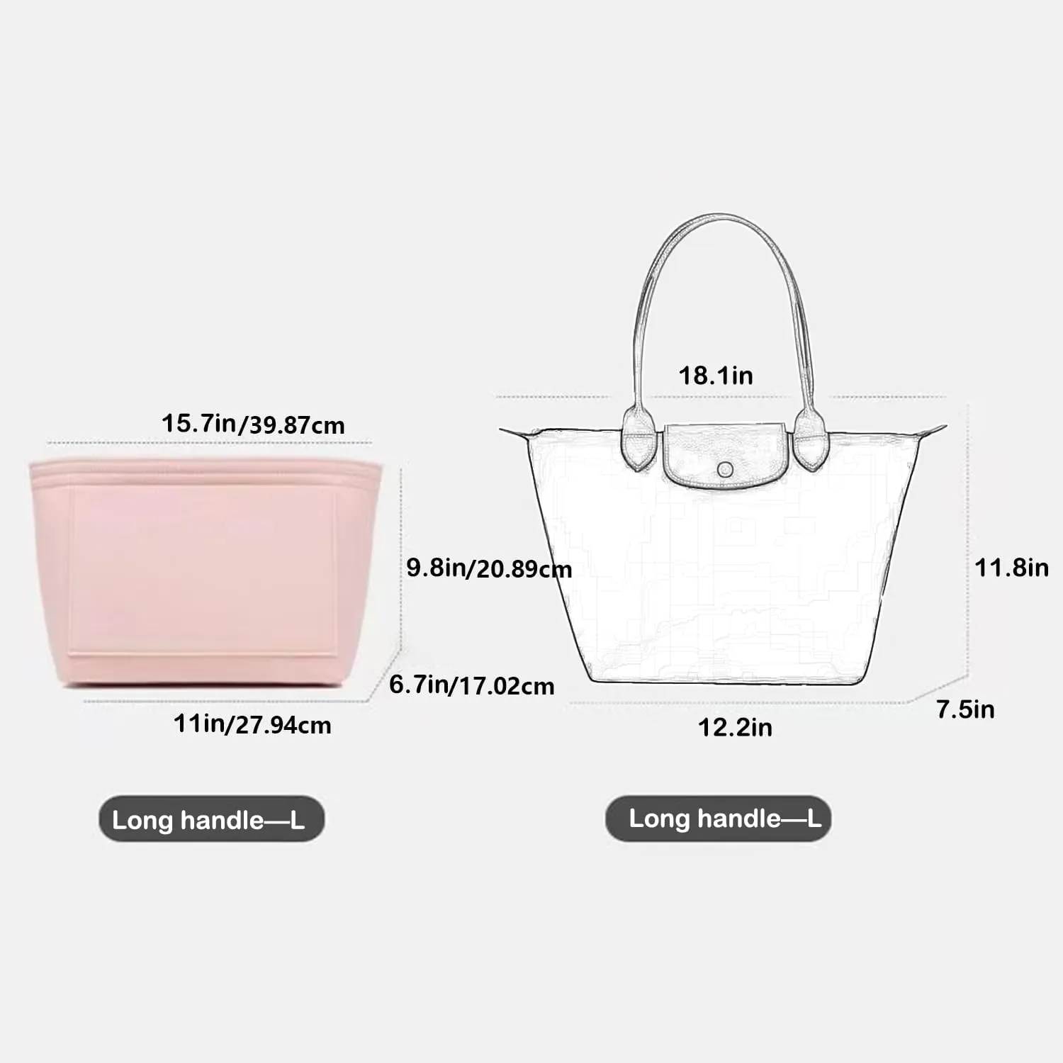 Bag Insert Organizer, purse accessories, Suitable For Longchamp long handle tote organizer (Brown, M（long handle）)