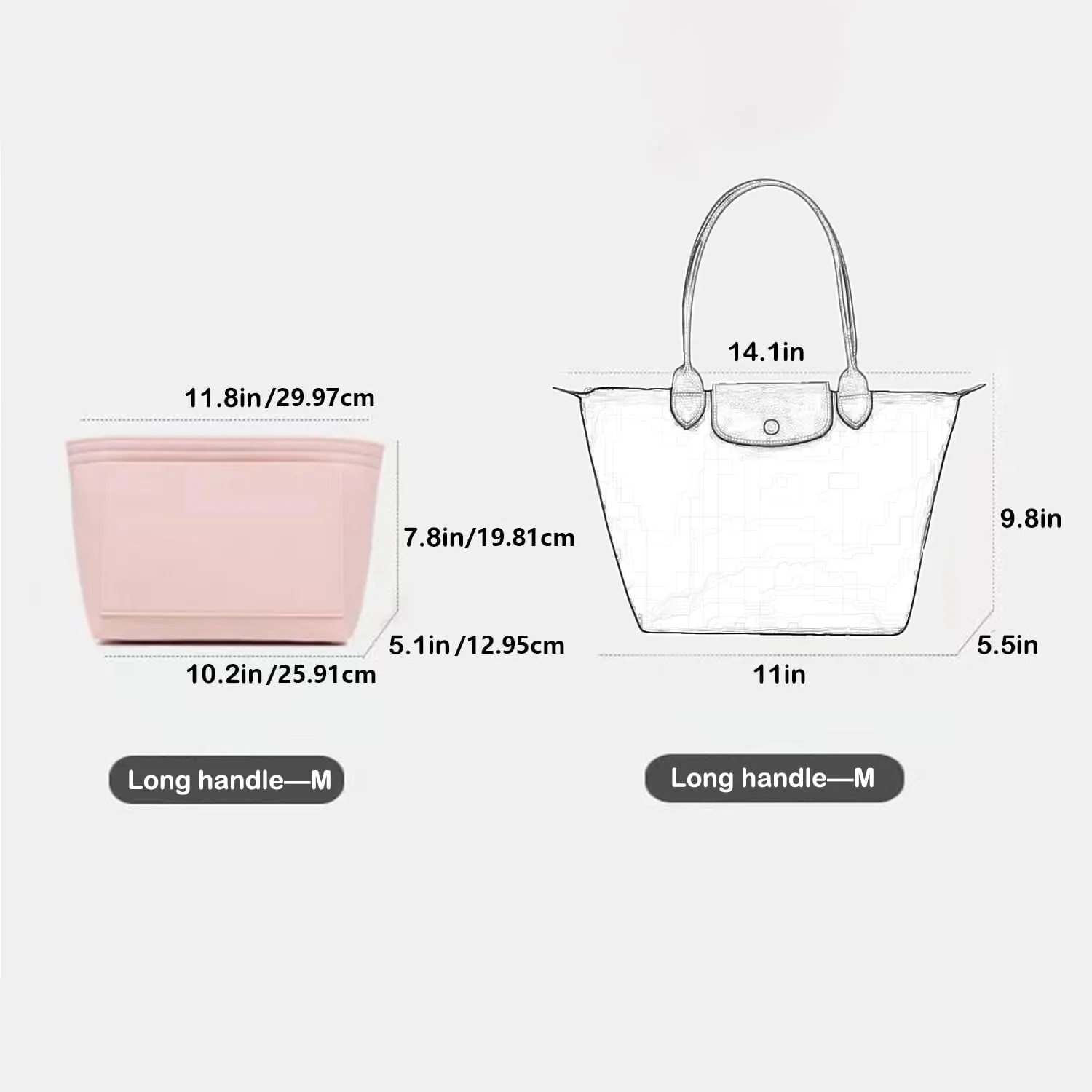 Bag Insert Organizer, purse accessories, Suitable For Longchamp long handle tote organizer (Brown, M（long handle）)