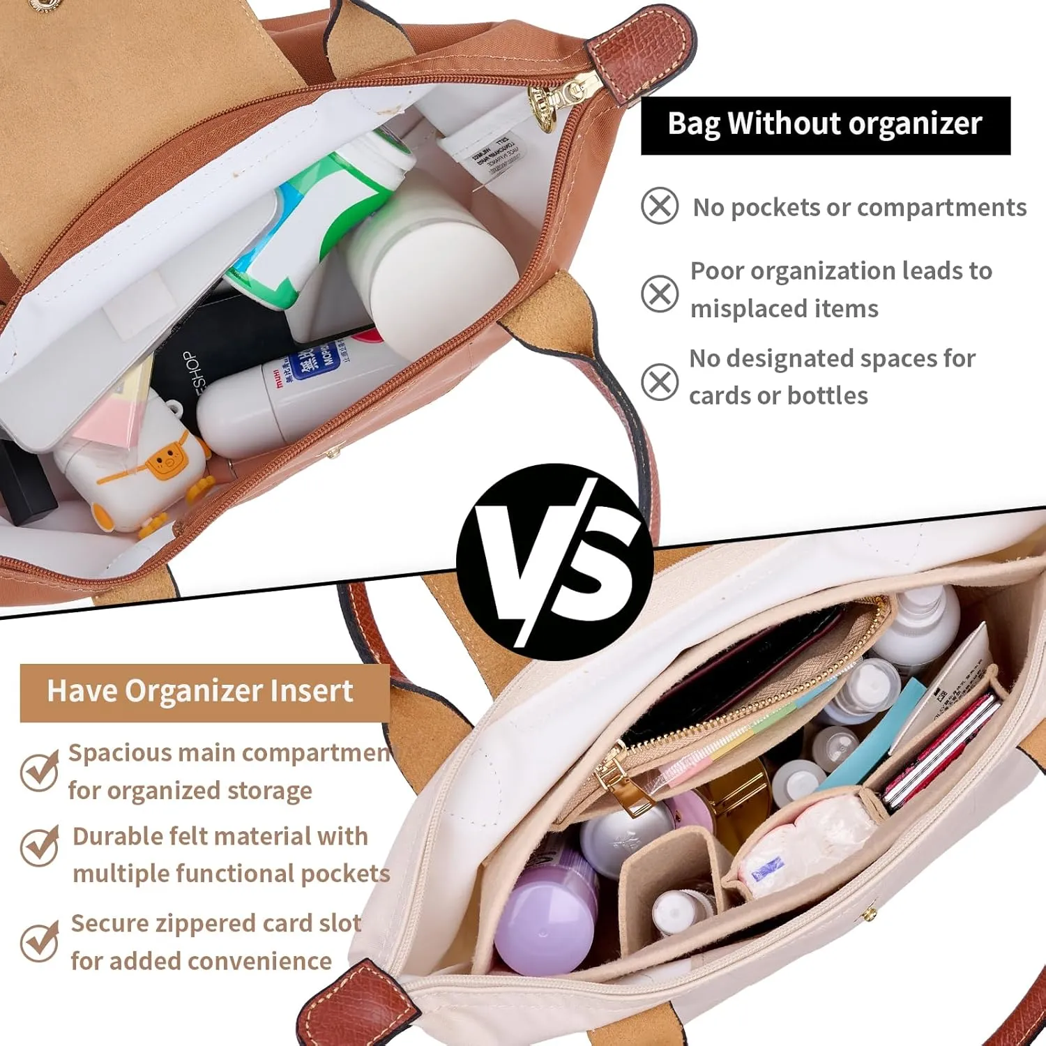Bag Organizer compatible with Longchamp Tote Bag,Storage & Finishing Inner Bag,Bag Insert for Extra Handbag Inner Shaper