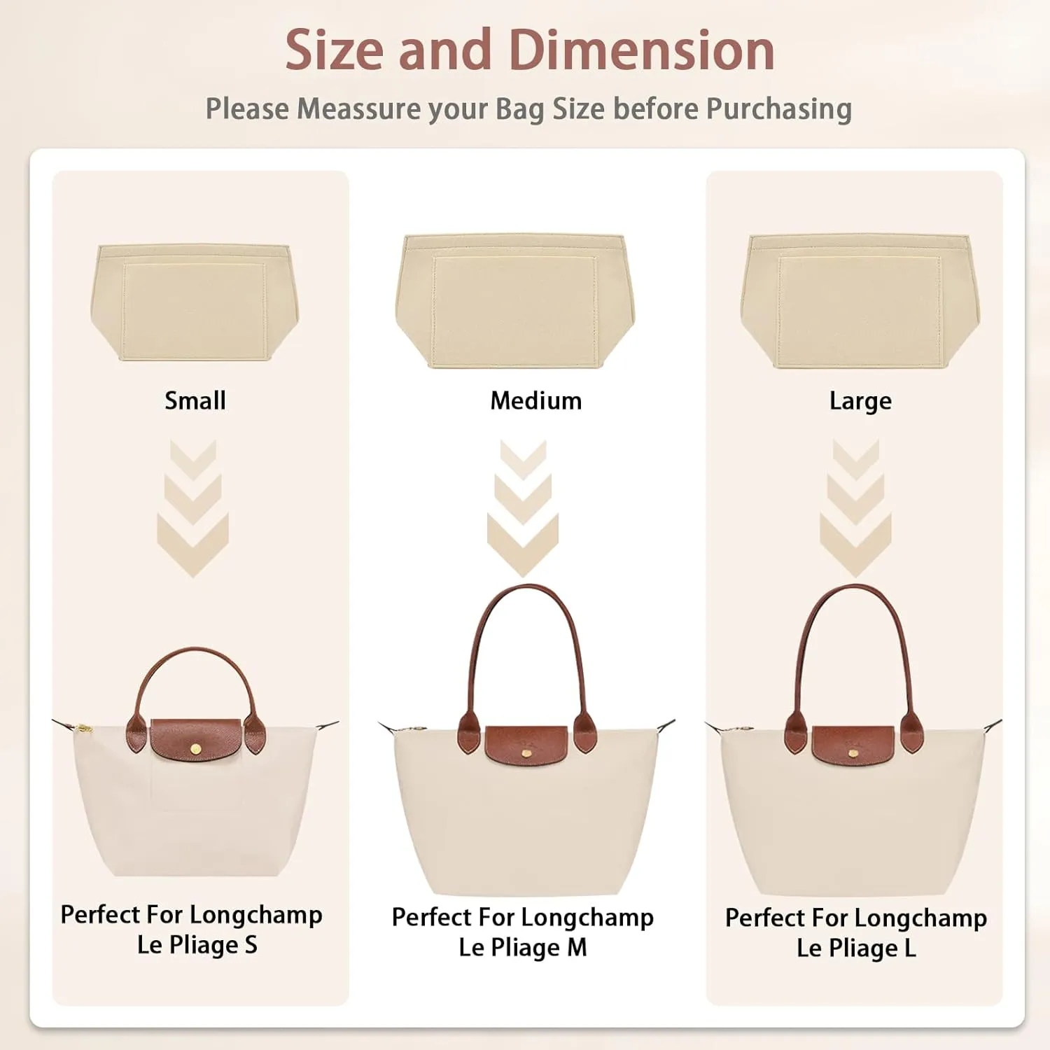 Bag Organizer compatible with Longchamp Tote Bag,Storage & Finishing Inner Bag,Bag Insert for Extra Handbag Inner Shaper