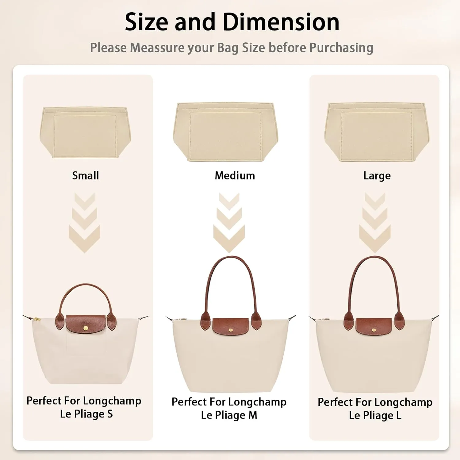 Bag Organizer compatible with Longchamp Tote Bag,Storage & Finishing Inner Bag,Bag Insert for Extra Handbag Inner Shaper