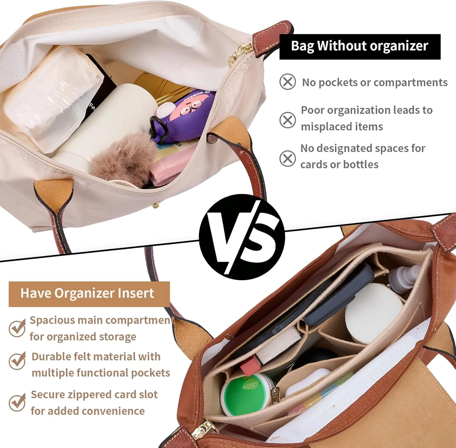 Bag Organizer compatible with Longchamp Tote Bag,Storage & Finishing Inner Bag,Bag Insert for Extra Handbag Inner Shaper