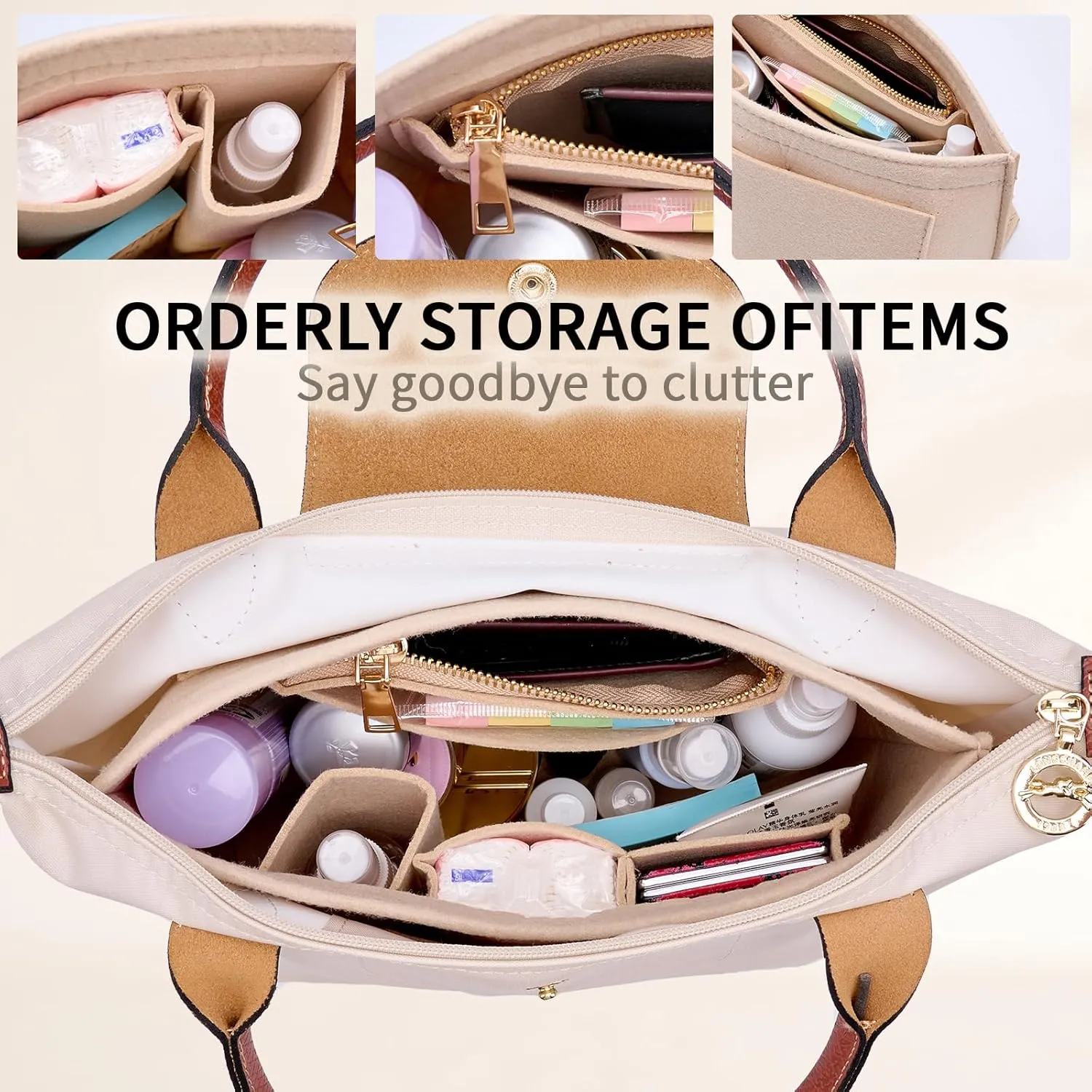 Bag Organizer compatible with Longchamp Tote Bag,Storage & Finishing Inner Bag,Bag Insert for Extra Handbag Inner Shaper