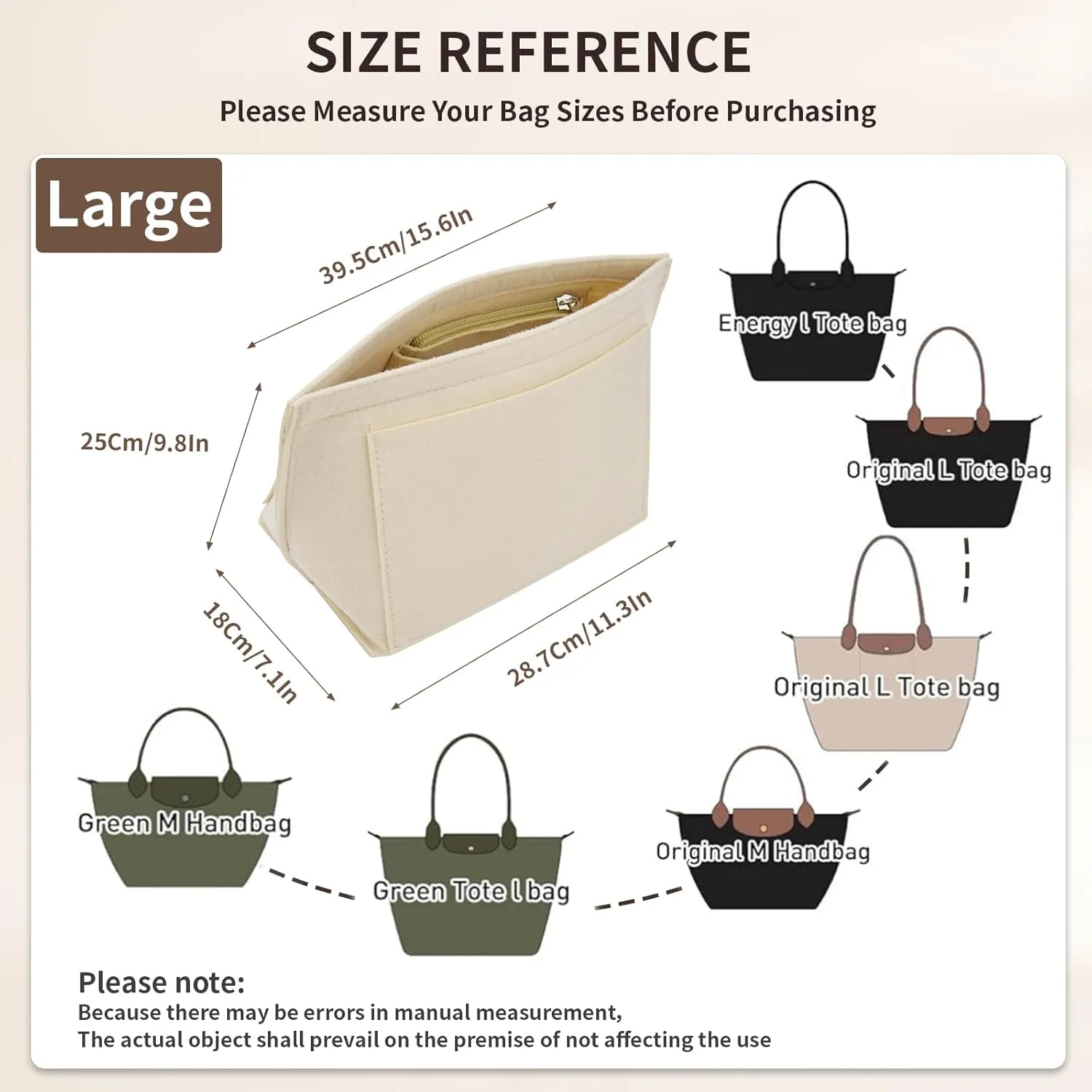 Bag Organizer compatible with Longchamp Tote Bag,Storage & Finishing Inner Bag,Bag Insert for Extra Handbag Inner Shaper