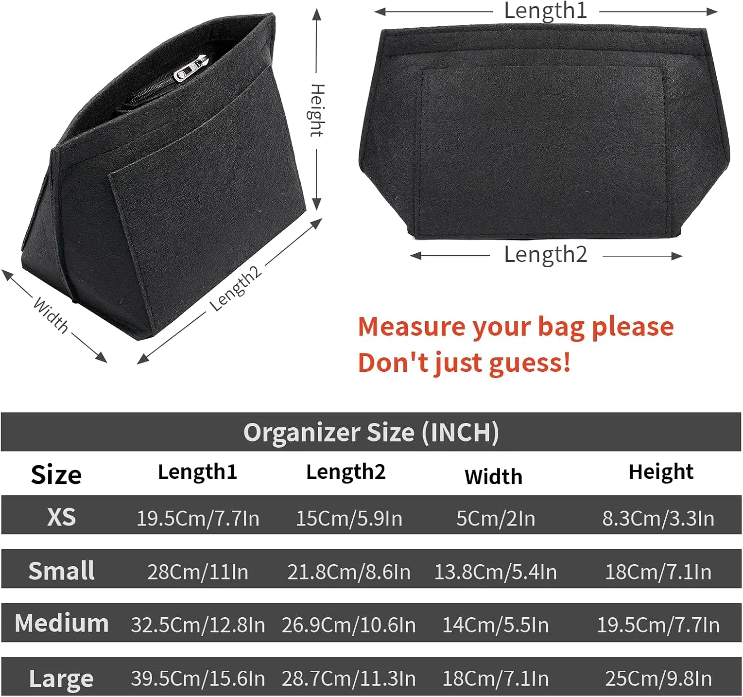 Bag Organizer Insert for Tote Bag, Felt Purse Organizer Handbag Backpack Compatible with Longchamp, Le Pliage, LV, Coach