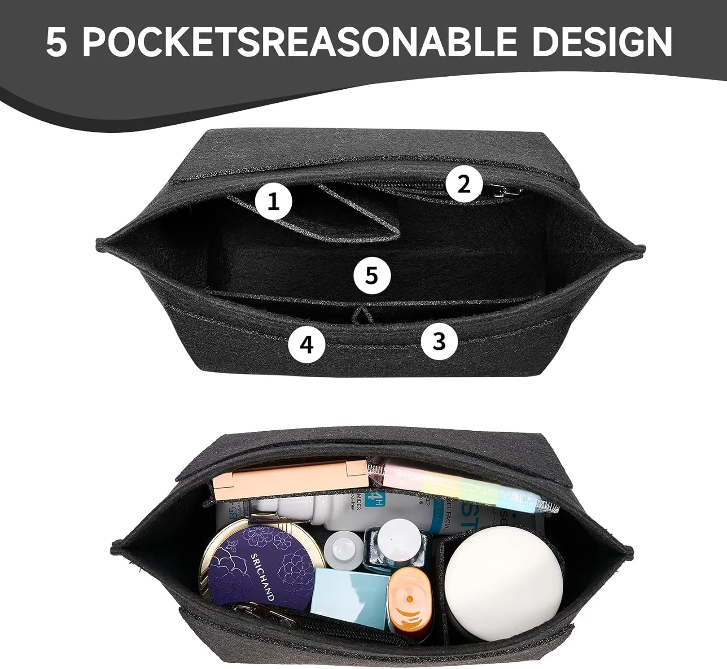 Bag Organizer Insert for Tote Bag, Felt Purse Organizer Handbag Backpack Compatible with Longchamp, Le Pliage, LV, Coach