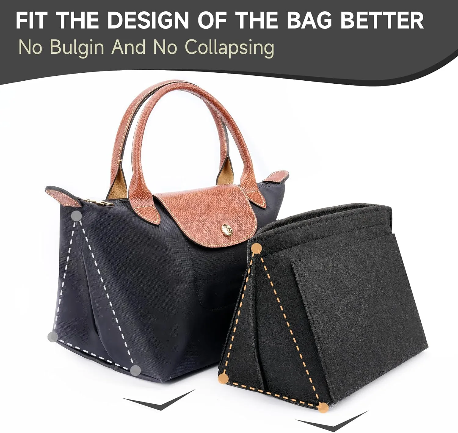 Bag Organizer Insert for Tote Bag, Felt Purse Organizer Handbag Backpack Compatible with Longchamp, Le Pliage, LV, Coach