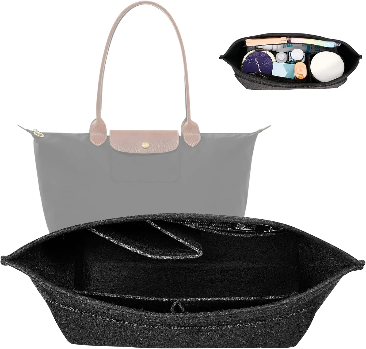 Bag Organizer Insert for Tote Bag, Felt Purse Organizer Handbag Backpack Compatible with Longchamp, Le Pliage, LV, Coach
