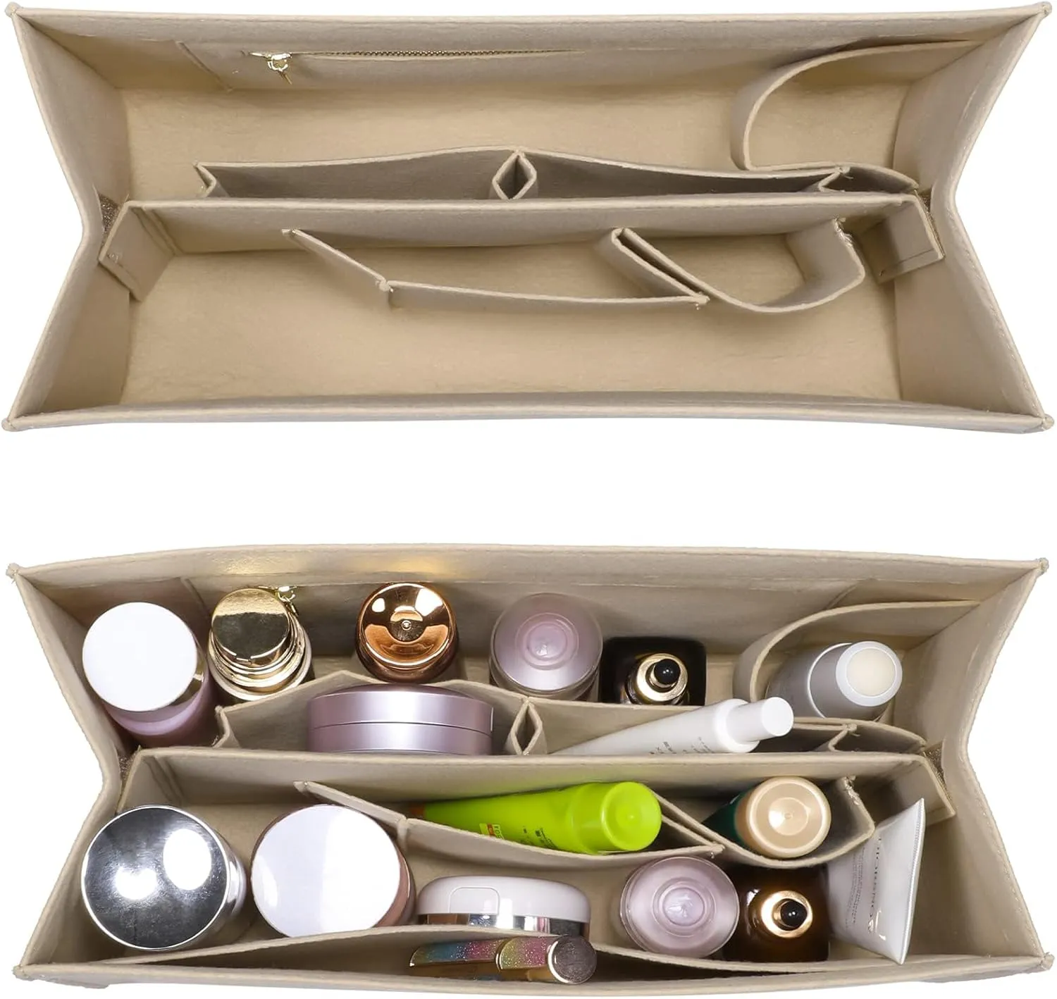 Bag Organizer Insert,Tote Bag Insert For On The Go MM, Handbag Inner Organizer,Handbag Storage,Tote Bags Felt Liner with Zipper(Beige,L)
