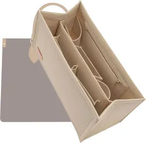 Bag Organizer Insert,Tote Bag Insert For On The Go MM, Handbag Inner Organizer,Handbag Storage,Tote Bags Felt Liner with Zipper(Beige,L)