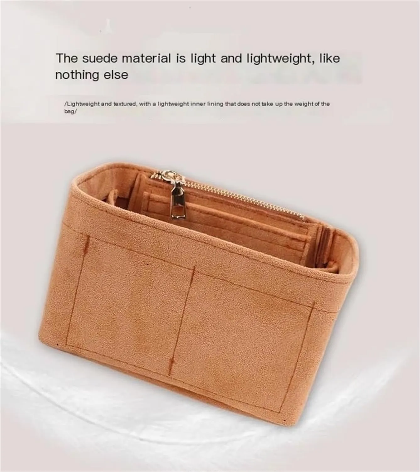 Bag Organizer Lined Storage Bag Bag Organizer Insert Portable Cosmetic Bag for Loewe(Khaki A,S)
