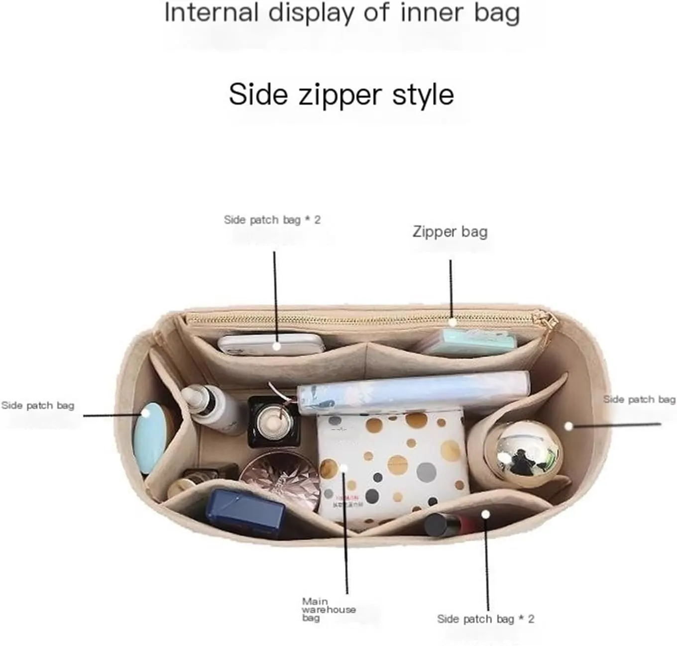 Bag Organizer Lined Storage Bag Bag Organizer Insert Portable Cosmetic Bag for Loewe(Khaki A,S)