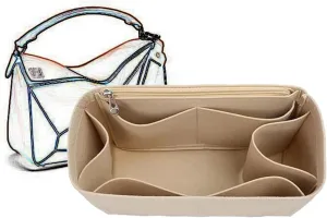 Bag Organizer Lined Storage Bag Bag Organizer Insert Portable Cosmetic Bag for Loewe(Khaki A,S)