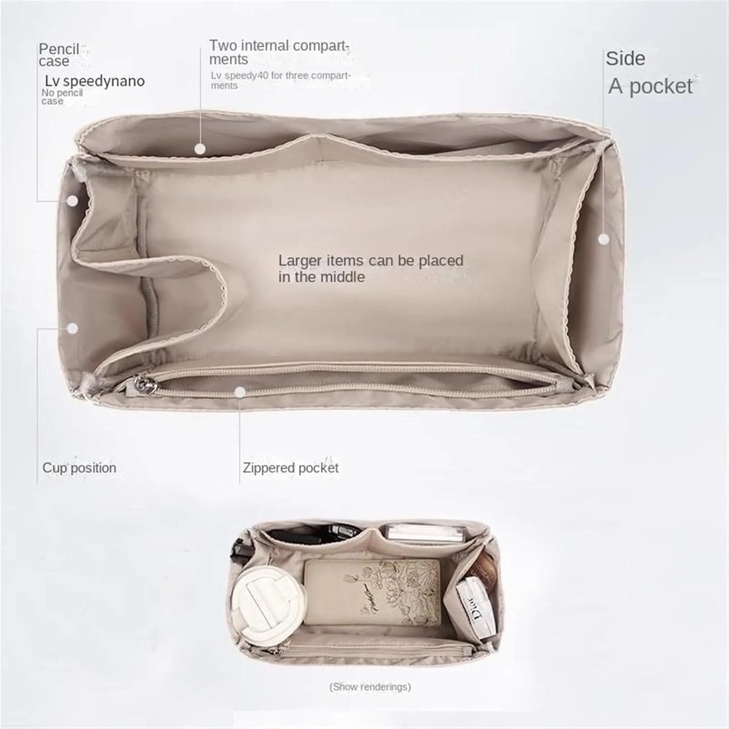 Bag organizer suitable for Lv speedy nylon storage liner bag handbag organizer plug-in wallet lining storage bag(Red a,Foe Lv speedy 30)