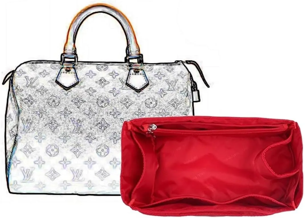Bag organizer suitable for Lv speedy nylon storage liner bag handbag organizer plug-in wallet lining storage bag(Red a,Foe Lv speedy 30)