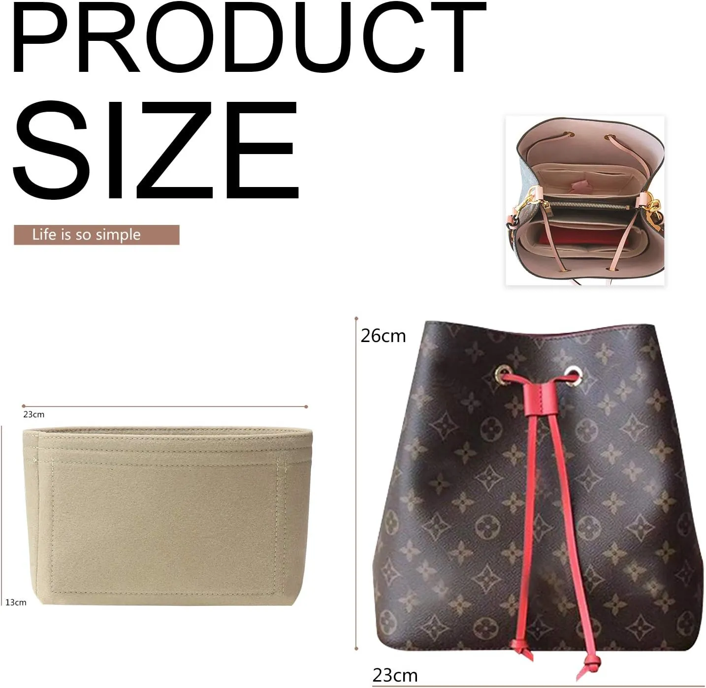 Bag Organizer,Misixile Bag Shaper Purse Insert Felt Organizer Fit in NeoNoe Noé and other Bucket Bags - beige