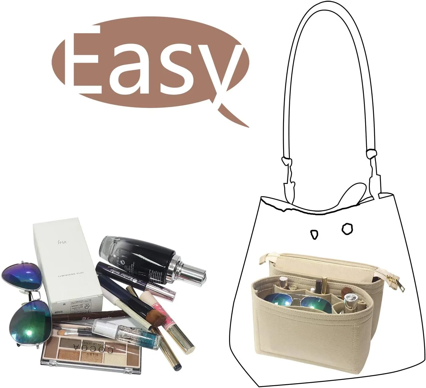 Bag Organizer,Misixile Bag Shaper Purse Insert Felt Organizer Fit in NeoNoe Noé and other Bucket Bags - beige