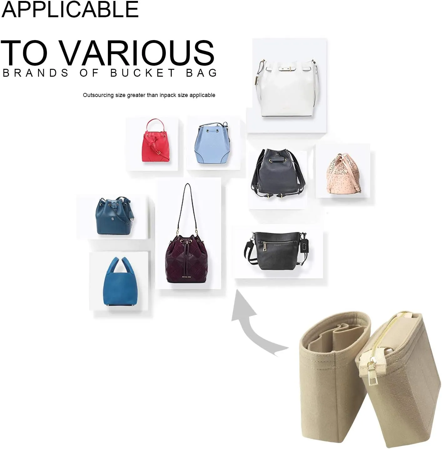 Bag Organizer,Misixile Bag Shaper Purse Insert Felt Organizer Fit in NeoNoe Noé and other Bucket Bags - beige