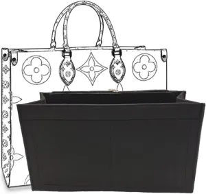 Bag Purse Organizer With Zipper, Tote Organizer Insert For LV ONTHEGO(L,(14.5x6.7x7.8),Black)