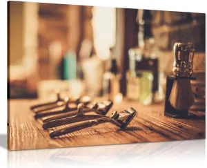 Barber Shop Decor Shaving Accessories Canvas Wall Art Picture Print (24x16)