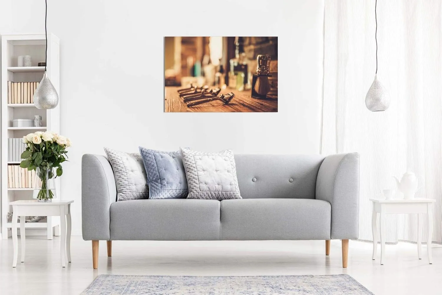 Barber Shop Decor Shaving Accessories Canvas Wall Art Picture Print (24x16)