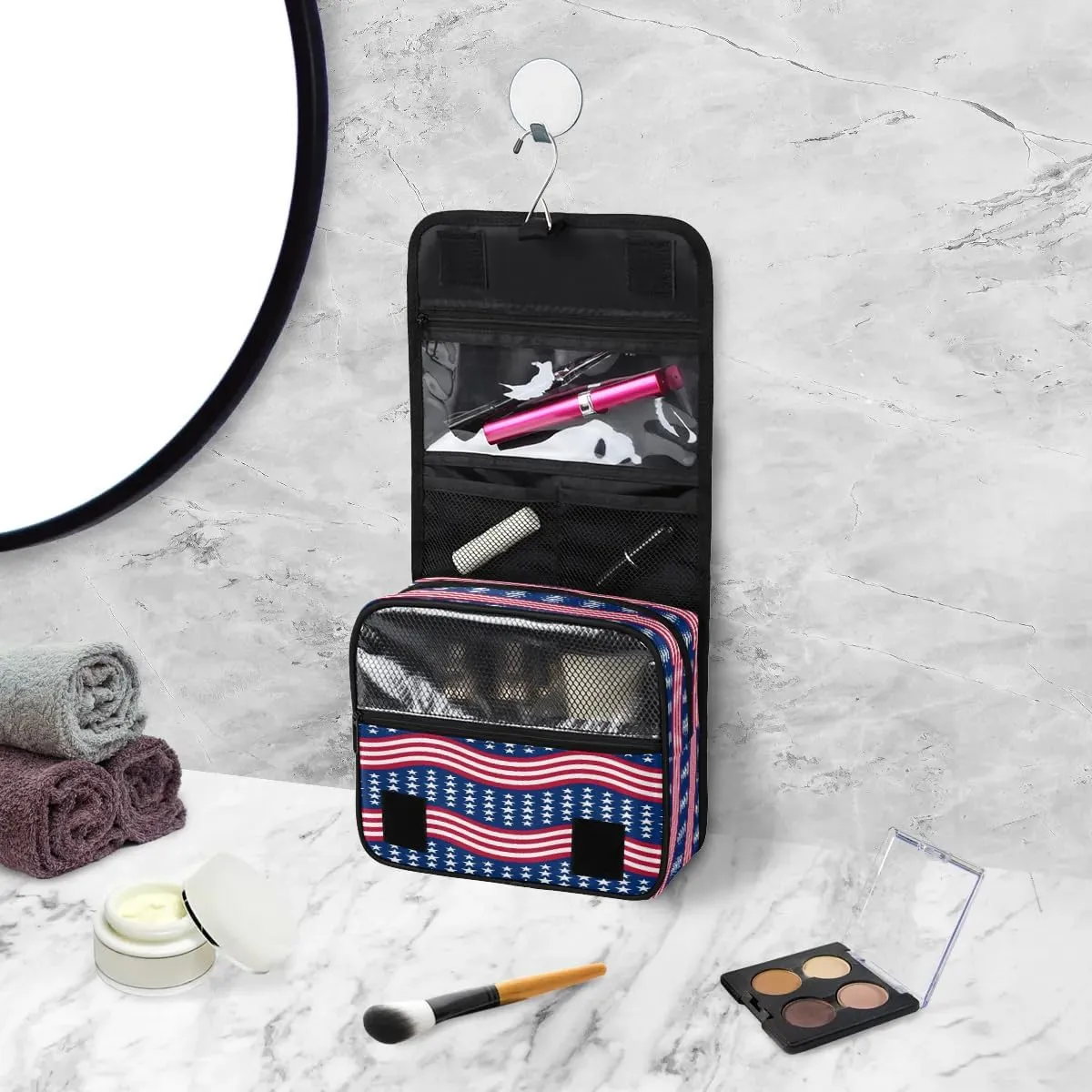 Bardic American Flag Hanging Toiletry Bag Waterproof Makeup Cosmetic Bag Travel Bag Organizer for Accessories Shampoo Full Sized Container Travel-Essentials Toiletry Bag