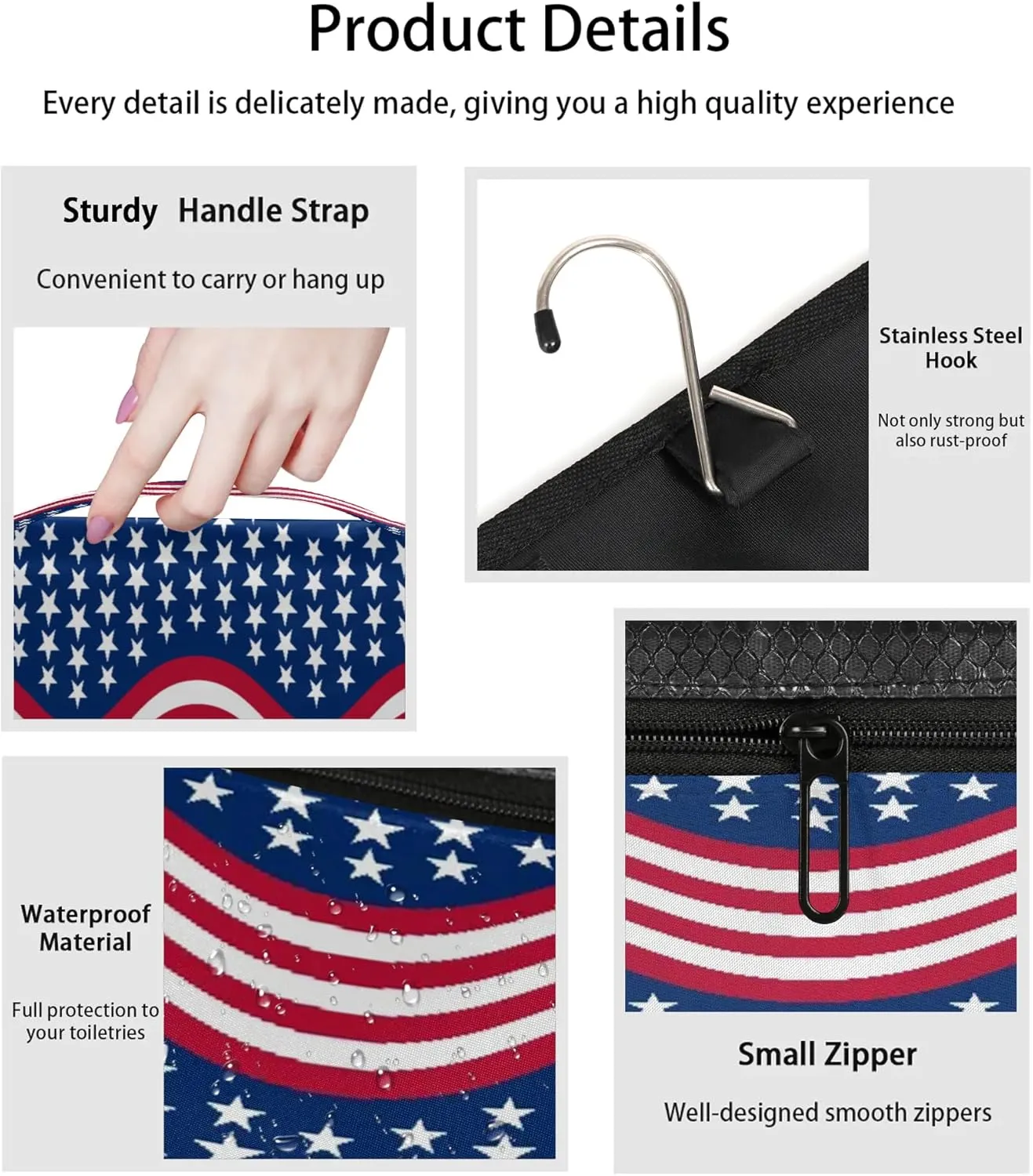 Bardic American Flag Hanging Toiletry Bag Waterproof Makeup Cosmetic Bag Travel Bag Organizer for Accessories Shampoo Full Sized Container Travel-Essentials Toiletry Bag