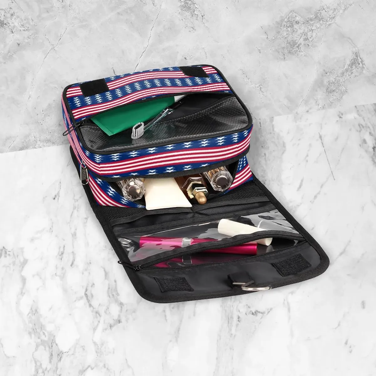 Bardic American Flag Hanging Toiletry Bag Waterproof Makeup Cosmetic Bag Travel Bag Organizer for Accessories Shampoo Full Sized Container Travel-Essentials Toiletry Bag