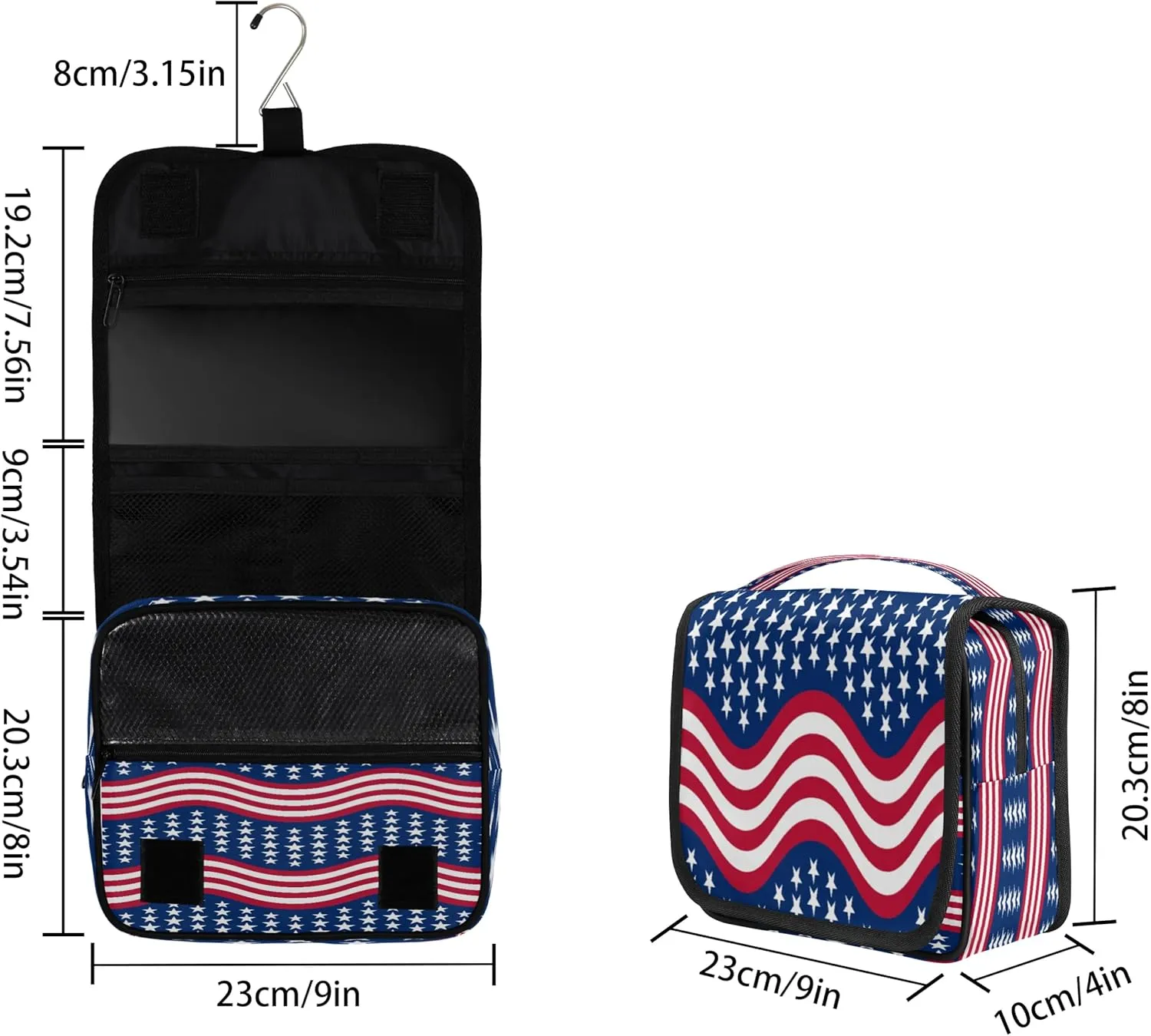 Bardic American Flag Hanging Toiletry Bag Waterproof Makeup Cosmetic Bag Travel Bag Organizer for Accessories Shampoo Full Sized Container Travel-Essentials Toiletry Bag