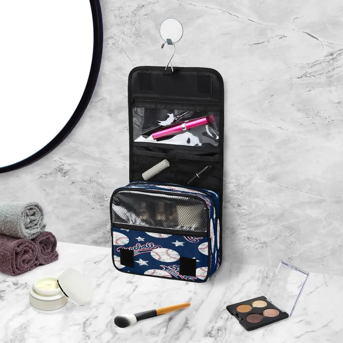 Baseball Star Sport Ball Hanging Toiletry Bag Waterproof Makeup Cosmetic Bag Travel Bag Organizer for Accessories Shampoo Full Sized Container Travel-Essentials Toiletry Bag