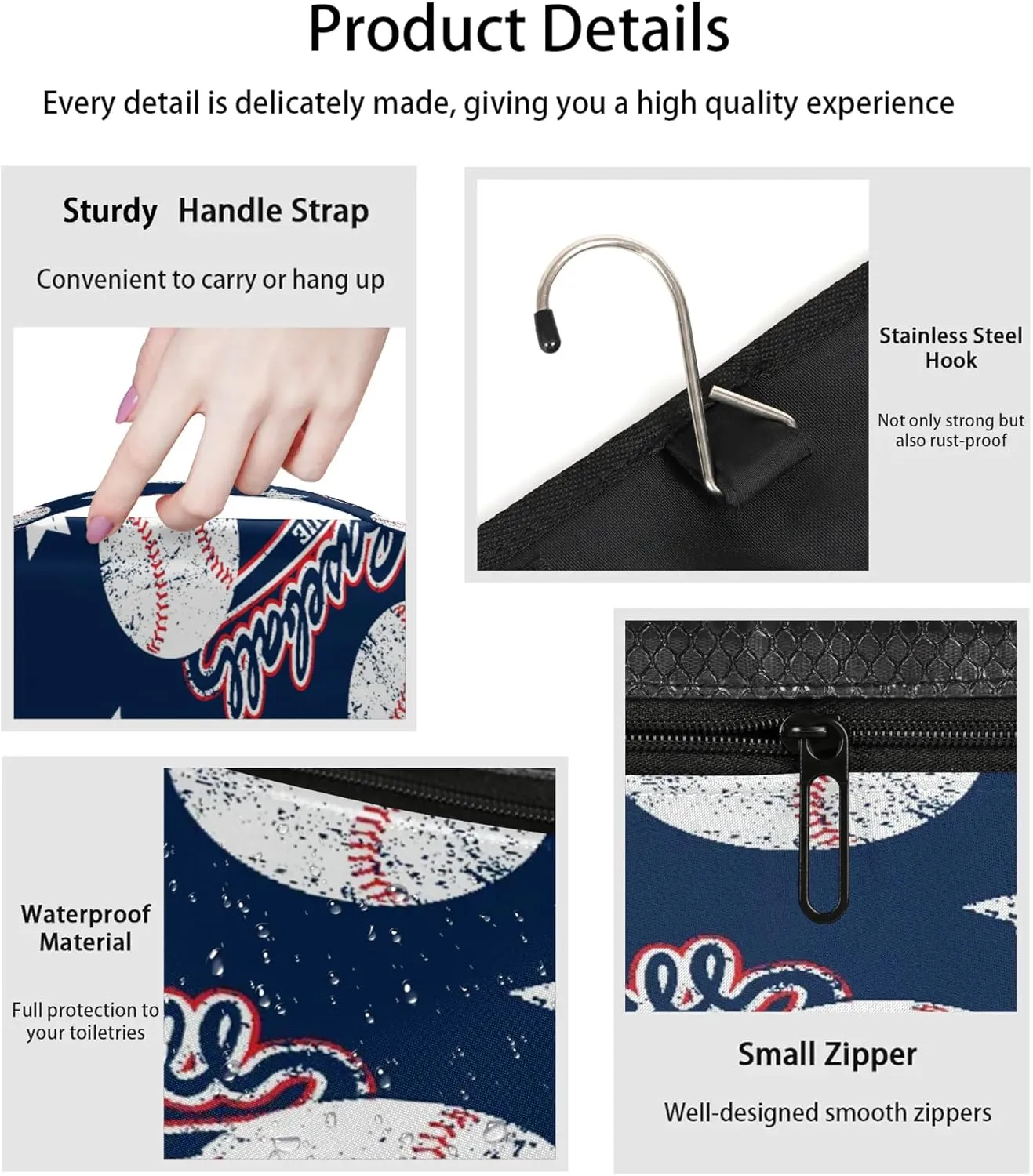 Baseball Star Sport Ball Hanging Toiletry Bag Waterproof Makeup Cosmetic Bag Travel Bag Organizer for Accessories Shampoo Full Sized Container Travel-Essentials Toiletry Bag