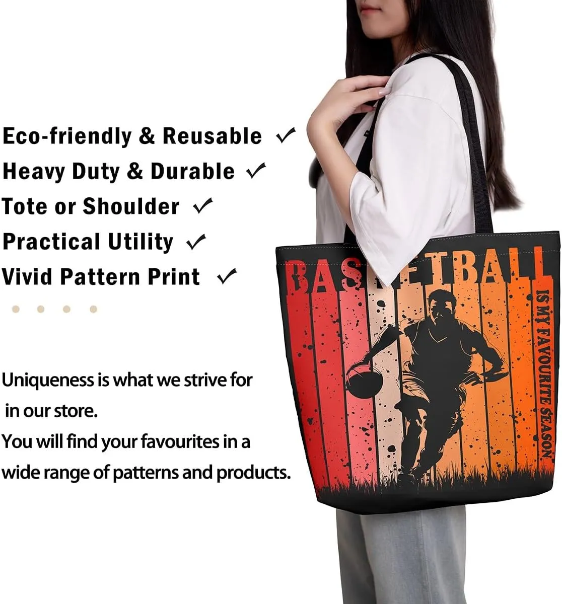 Basketball Canvas Tote Bag Basketball Game Canvas Bag for Basketball Players