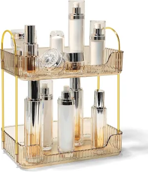 Bathroom Counter Organizer Countertop Storage Skincare Countertop Makeup Organizer Cosmetics Skincare Organizers Holder for Perfume-Amber-golden pole