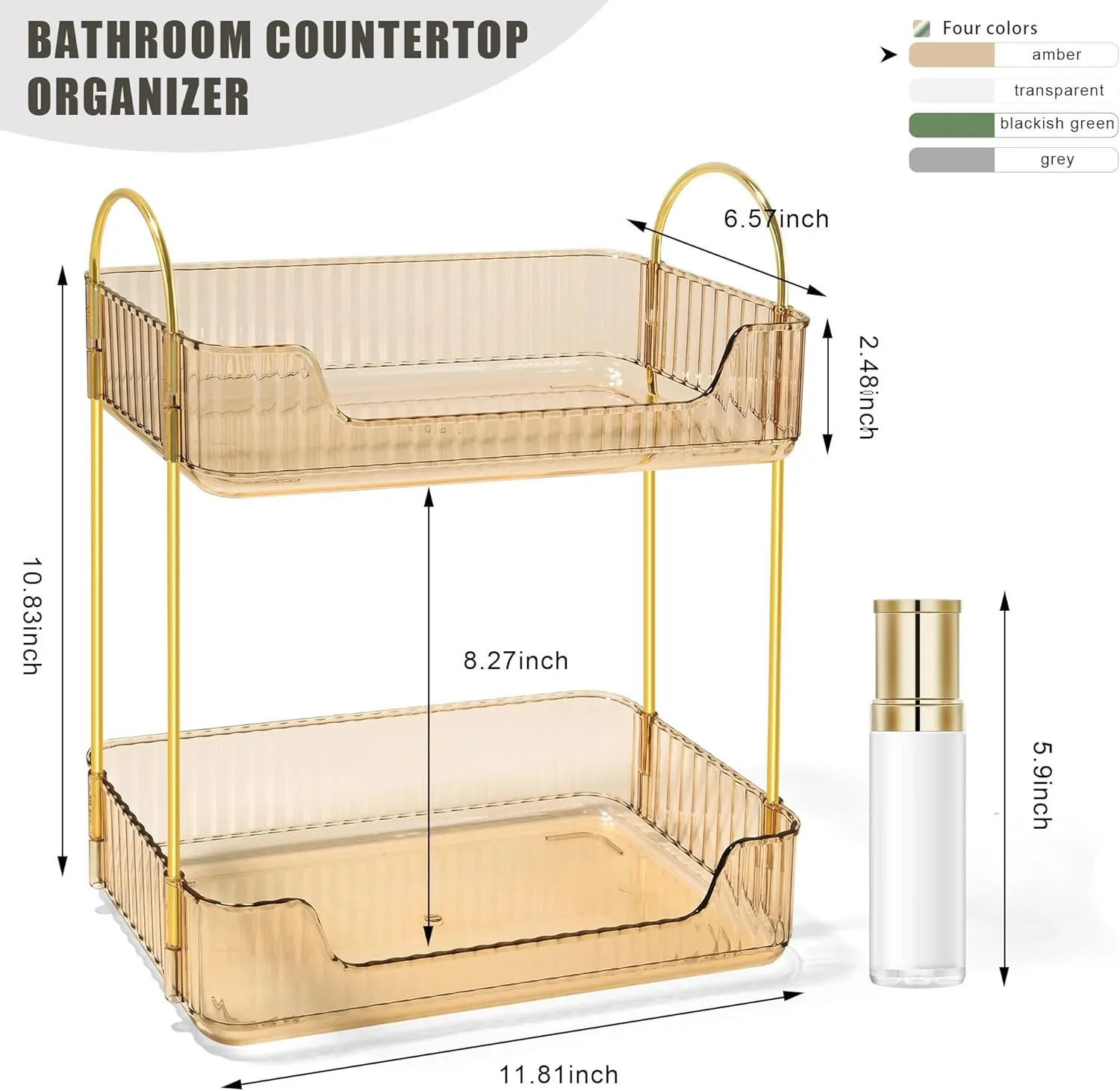 Bathroom Counter Organizer Countertop Storage Skincare Countertop Makeup Organizer Cosmetics Skincare Organizers Holder for Perfume-Amber-golden pole