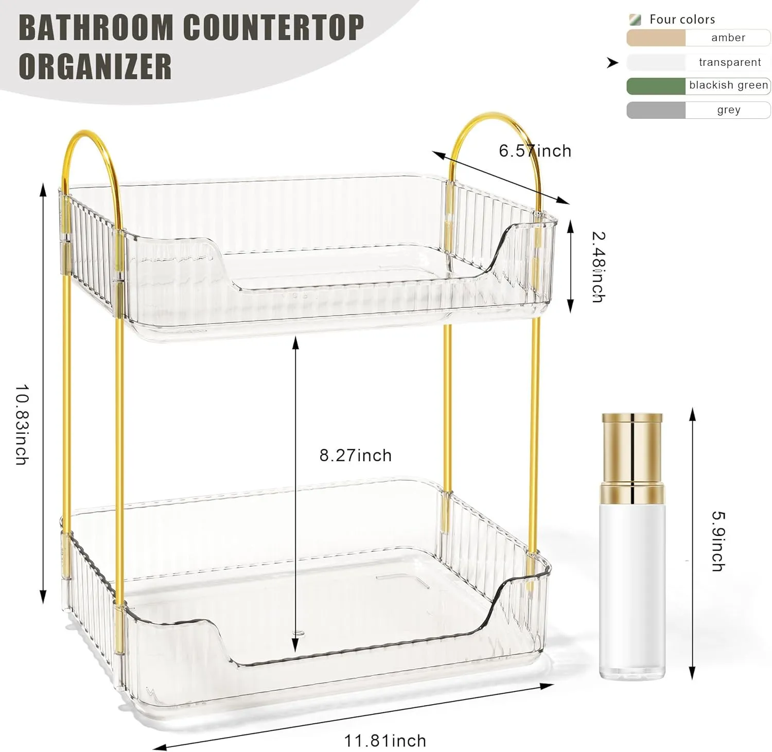 Bathroom Counter Organizer Countertop Storage Skincare Countertop Makeup Organizer Cosmetics Skincare Organizers Holder for Perfume-Clear-golden pole