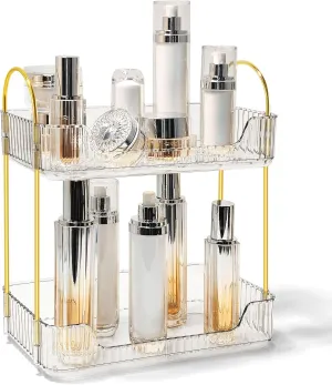 Bathroom Counter Organizer Countertop Storage Skincare Countertop Makeup Organizer Cosmetics Skincare Organizers Holder for Perfume-Clear-golden pole