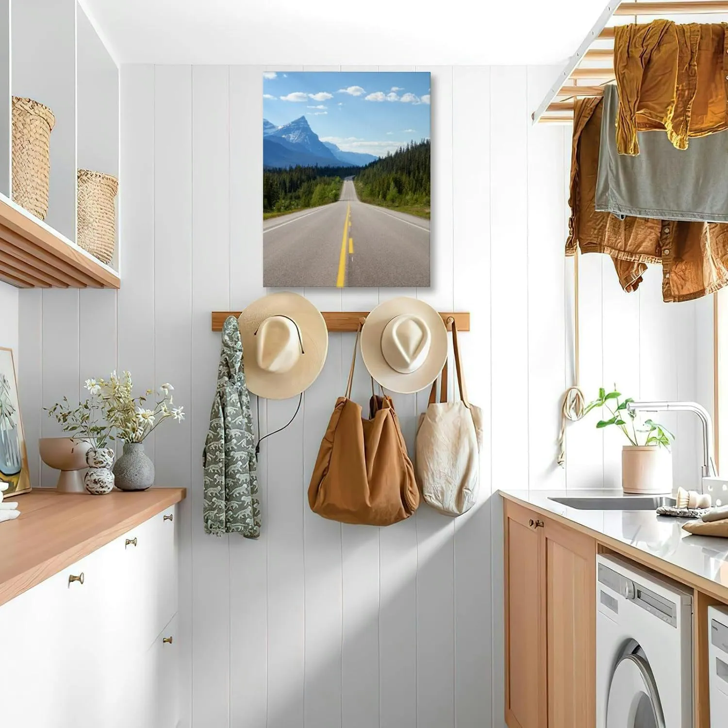 Bathroom Wall Art Scenic Road Banff Pictures Wall Decor Framed Canvas Wall Art for Bedroom Artwork Paintings Living Room Kitchen Farmhouse 16x20