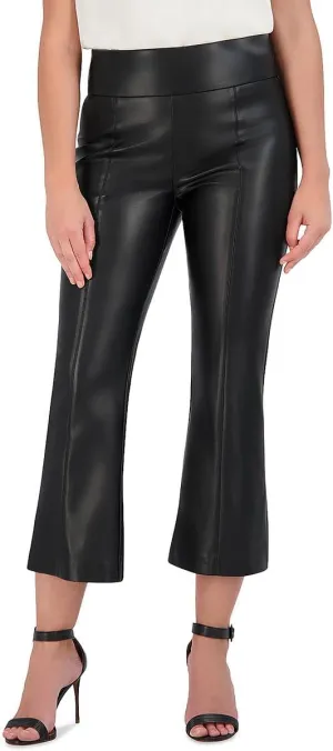 BCBGMAXAZRIA Women's Faux Leather Bell Shape Crop Pant with Zipper Closure