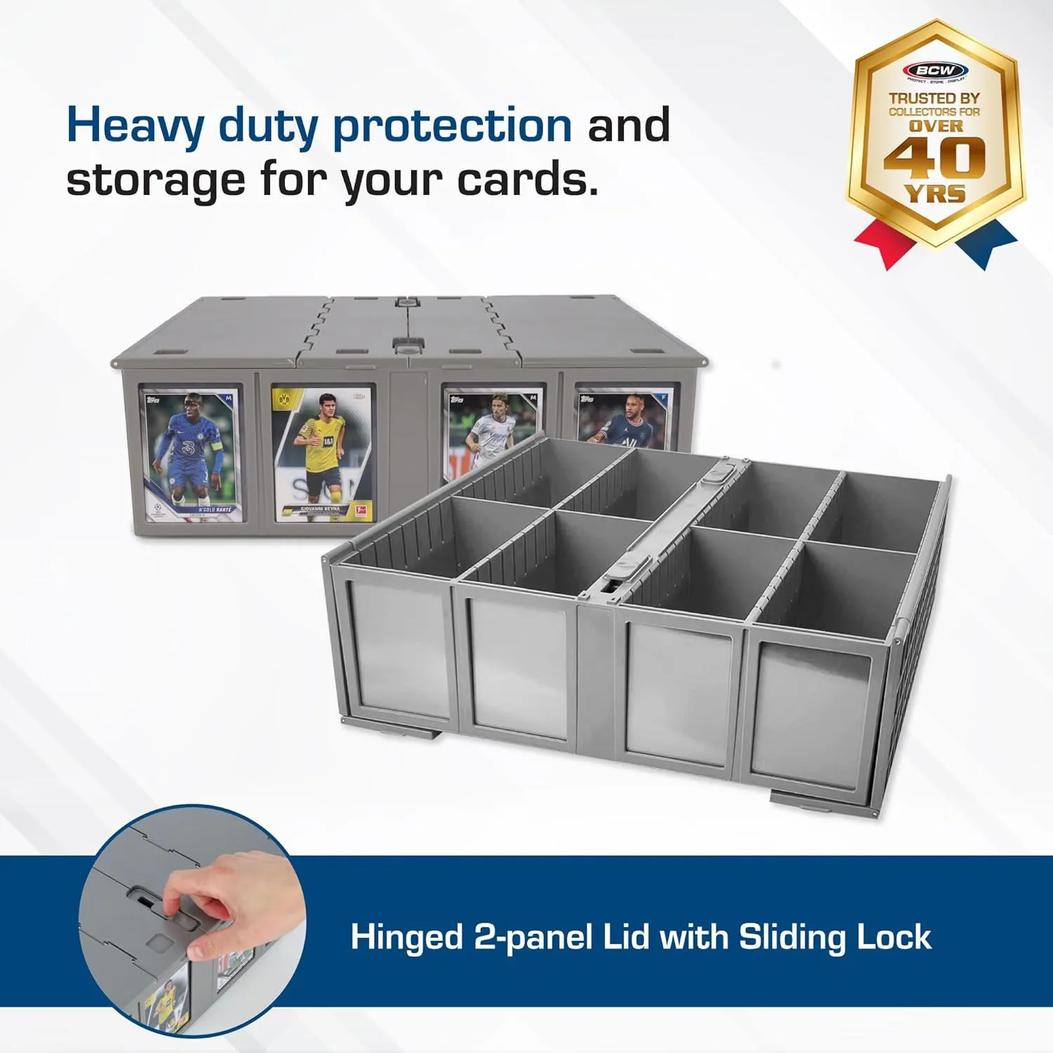 BCW Collectible Card Bin (4-Pack, Gray) | Holds 3200 Cards Each | Includes 4 Dividers Per Bin | Storage for Pokémon, MTG & Sports Cards
