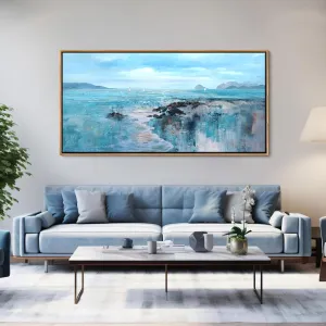 Beach Large Framed Wall Art for Living Room Coastal Wall Picture for Bed Room Ocean Landscape Canvas Art Wall Decor Sea Canvas Print Artwork for Home Bedroom Office