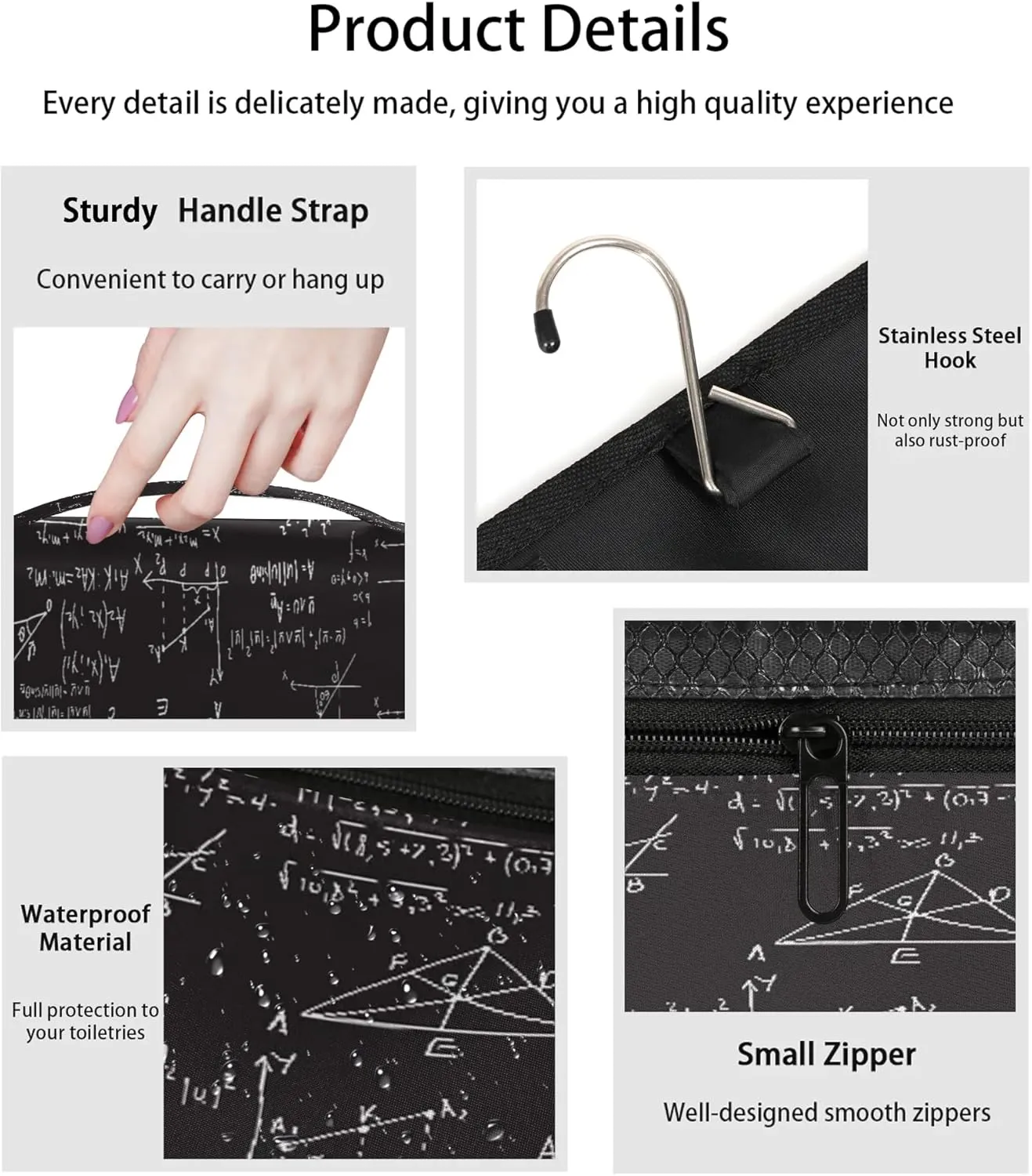Beautiful Chemical Formulas Hanging Toiletry Bag Waterproof Makeup Cosmetic Bag Travel Bag Organizer for Accessories Shampoo Full Sized Container Travel-Essentials Toiletry Bag
