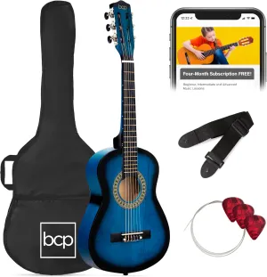 Best Choice Products 30in Beginners Acoustic Guitar, All-in-One Beginner Starter Kit w/Strap, Case, Extra Strings, Rosette Inlay - Blueburst