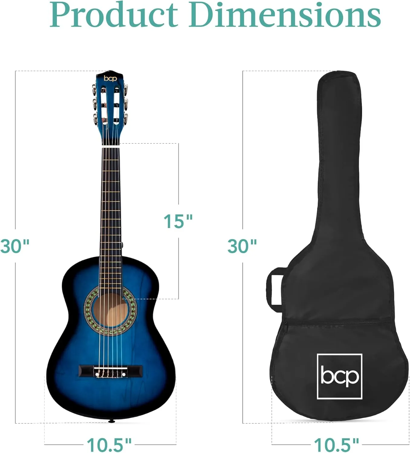 Best Choice Products 30in Beginners Acoustic Guitar, All-in-One Beginner Starter Kit w/Strap, Case, Extra Strings, Rosette Inlay - Blueburst