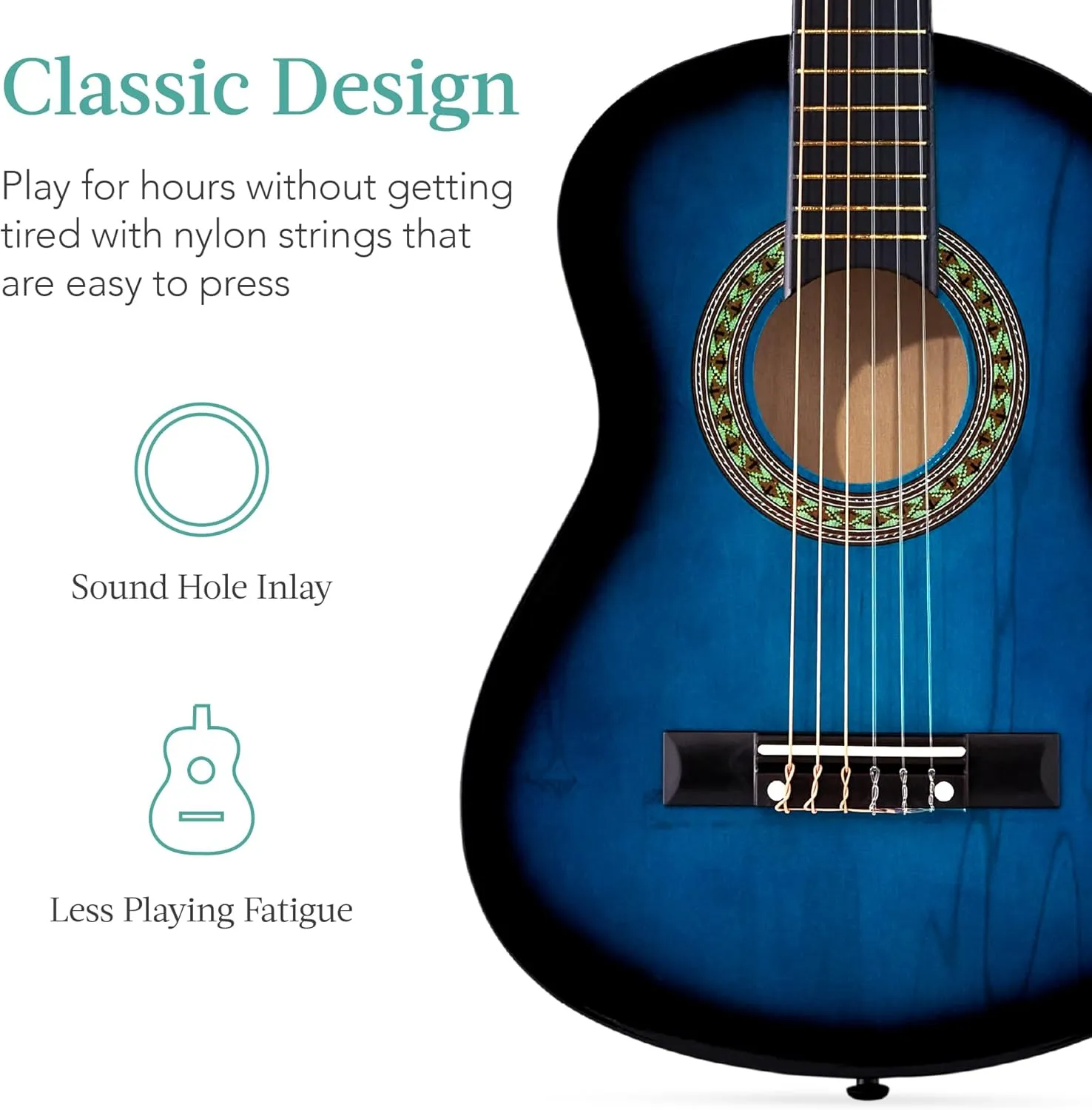 Best Choice Products 30in Beginners Acoustic Guitar, All-in-One Beginner Starter Kit w/Strap, Case, Extra Strings, Rosette Inlay - Blueburst