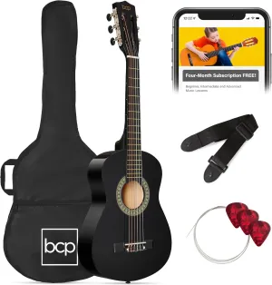 Best Choice Products 30in Kids Acoustic Guitar, All-in-One Beginner Starter Kit w/Strap, Case, Extra Strings, Rosette Inlay - Black